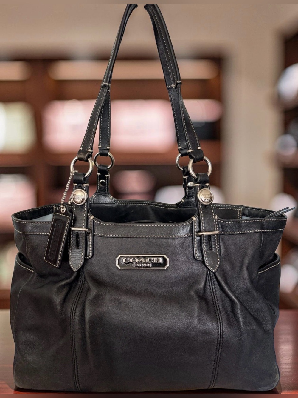 Classic Coach Black Leather Hobo Crossbody Tote - Picture 3 of 16